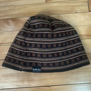 Turtle Fur Merino wool winter hat tuque, brown fair isle